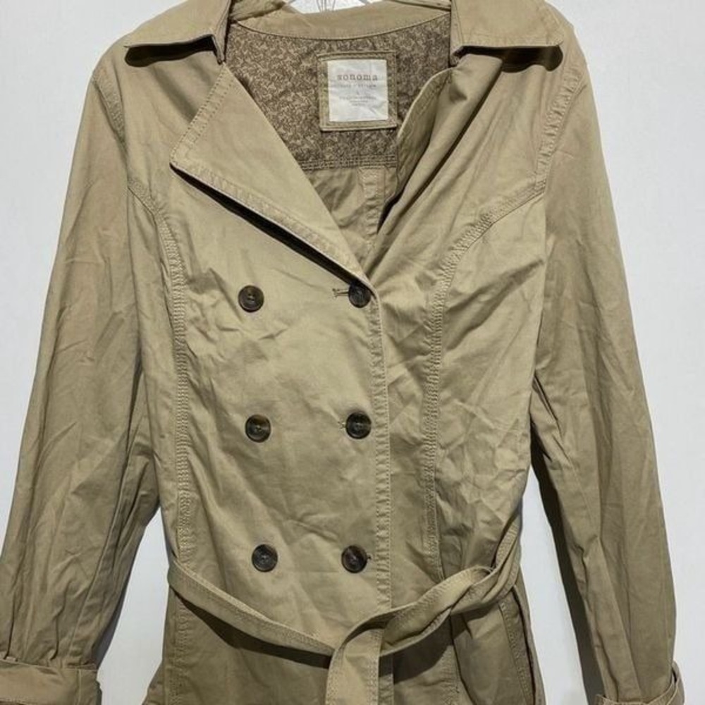 Sonoma Life+Style‎ Women's Khaki Cotton Light Weight Trench Coat Large NWT